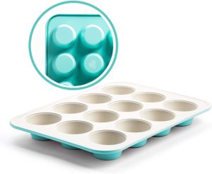 Non-Stick Square Muffin Cupcake Pan Sweese 525.102 Porcelain Mini Loaf Pan Turquoise 6-Cavity